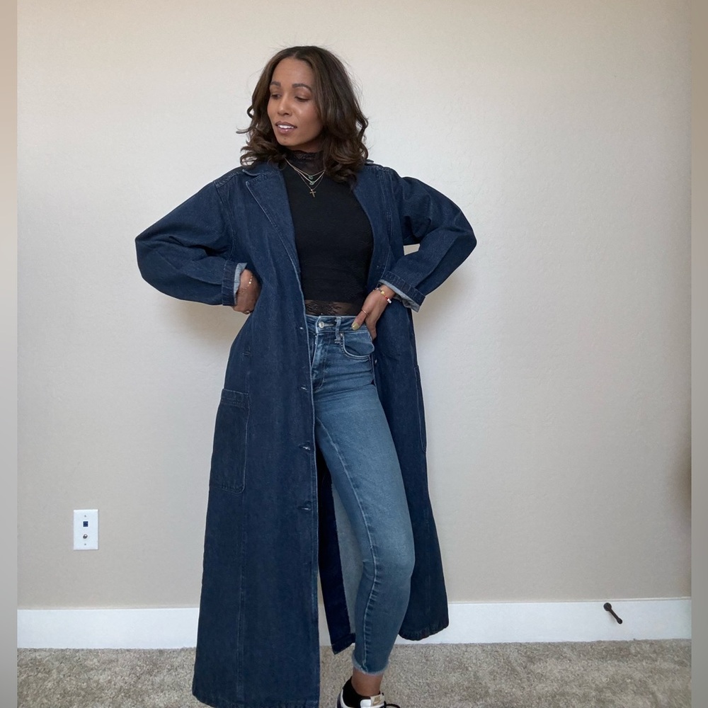 Newport News Vintage Easy Style Dark Denim Trench